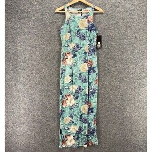 New Up Front Dress Women M Medium Blue Floral Maxi Long Sleeveless Casual